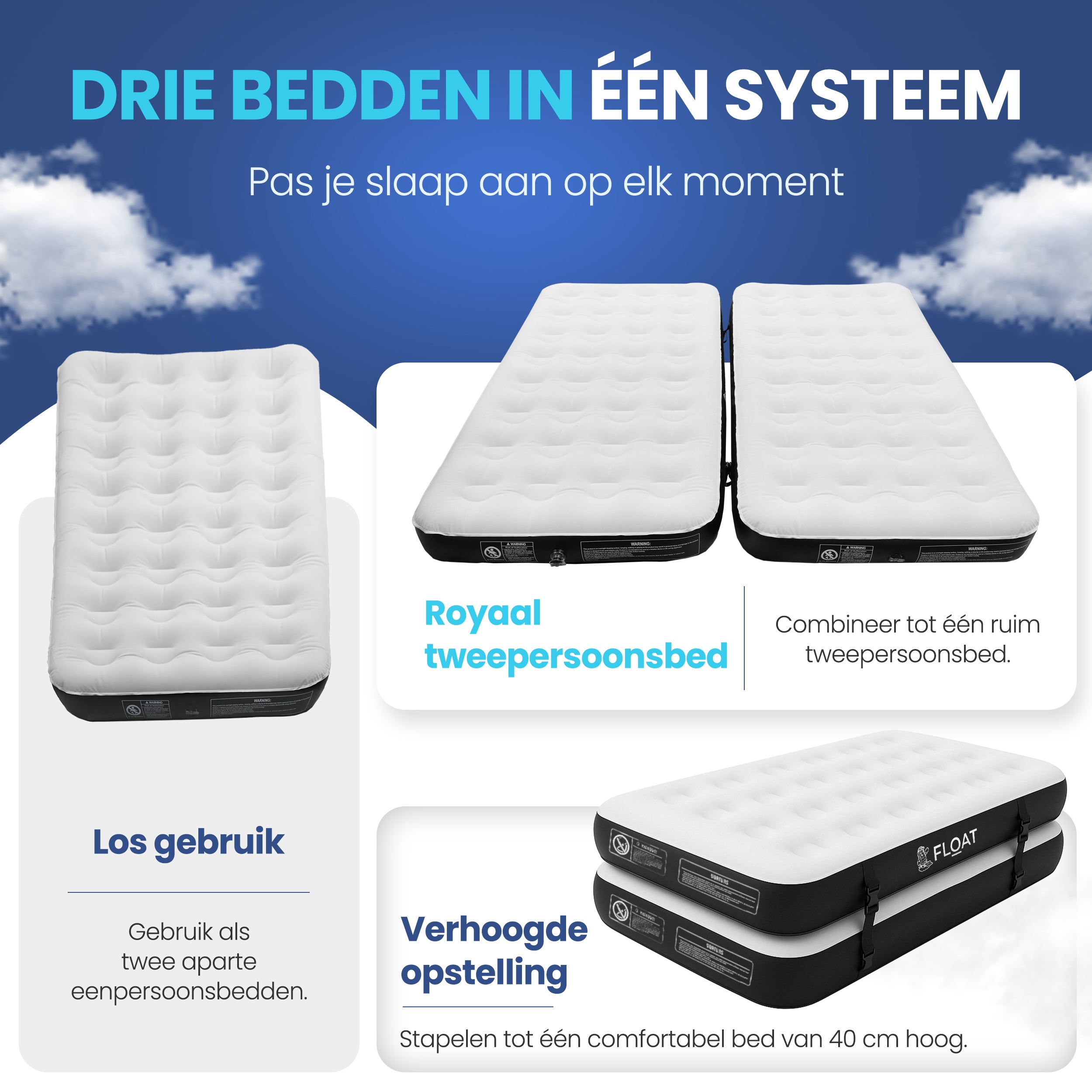 3in1 Twee 1 persoons luchtbedden - FLOAT Gemina