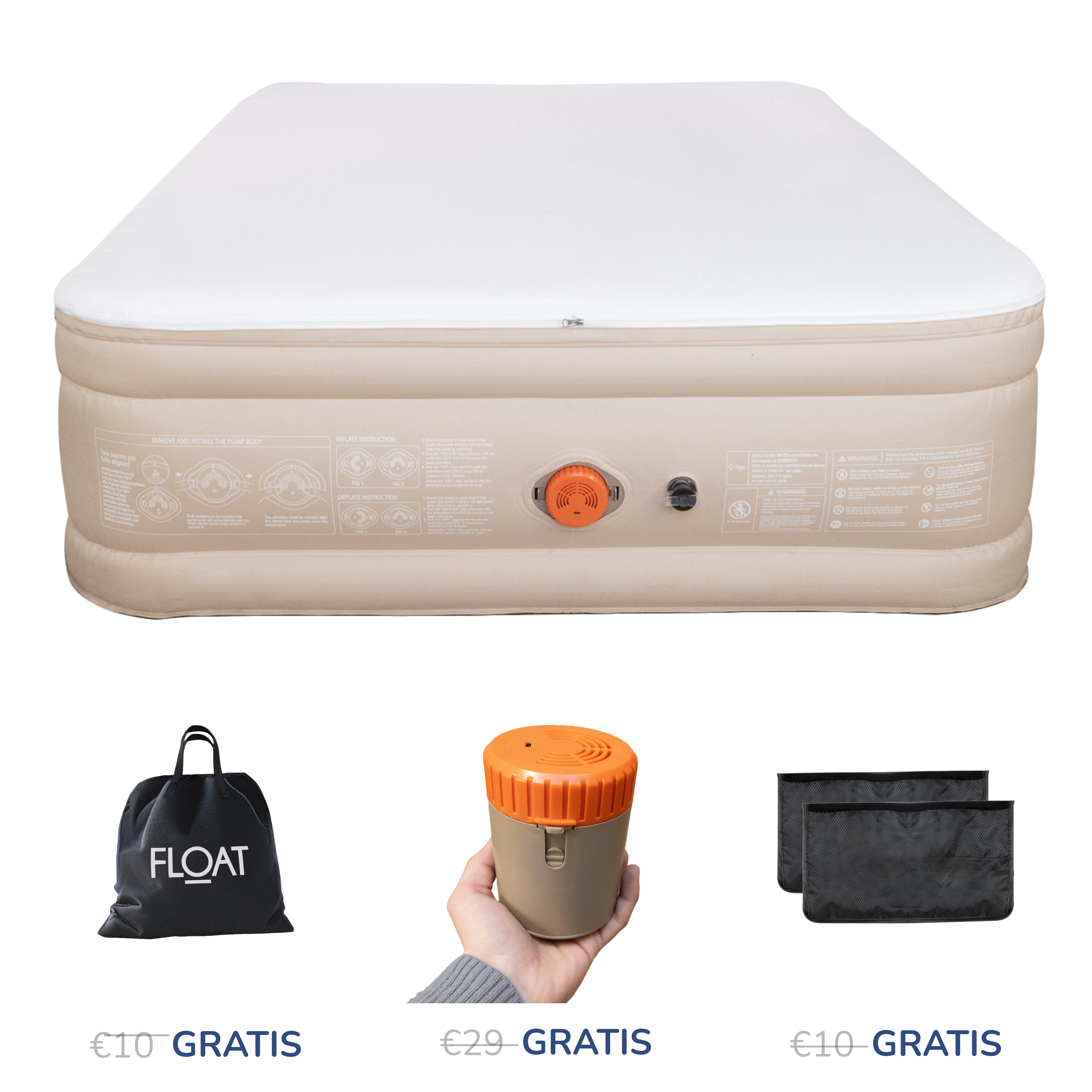 Verhoogd 2-persoons luchtbed met foam topper en draadloze pomp – CloudSpring